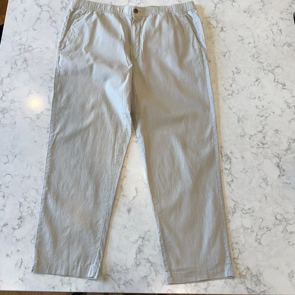 H & M women's linen blend pants size XL pull on tie waist wide leg Breathable